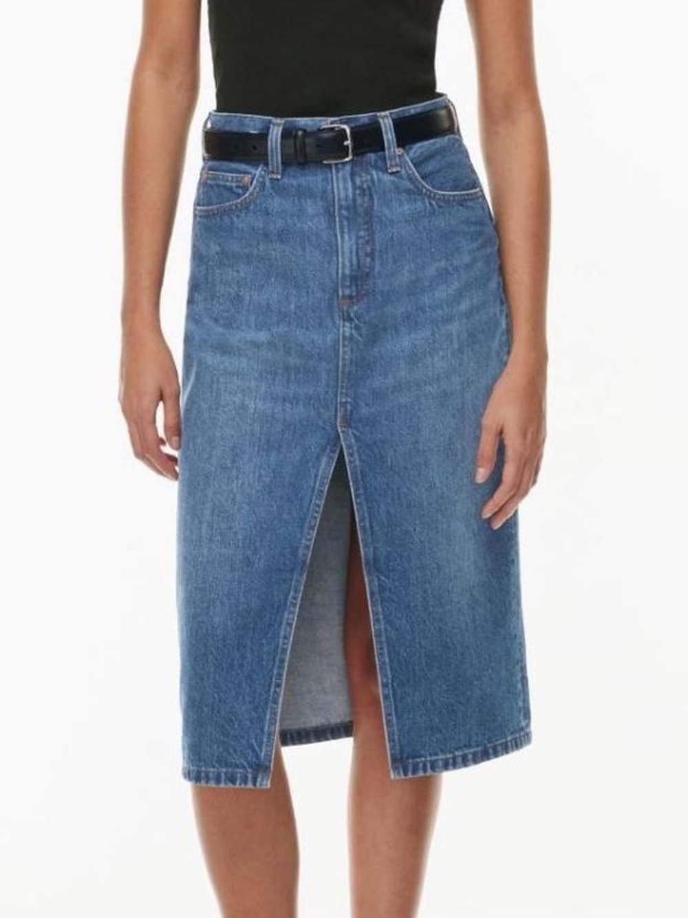 Denim Forum The 90’s Halle Midi Jean Skirt In Blue Size 25